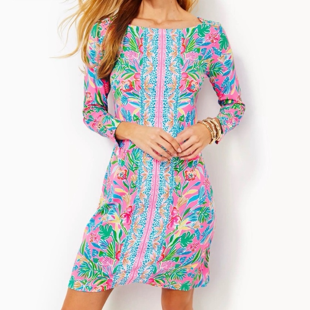 Lilly Pulitzer Sophie Sun Protection Shift Dress Havana Pink Casa Jaguar Large